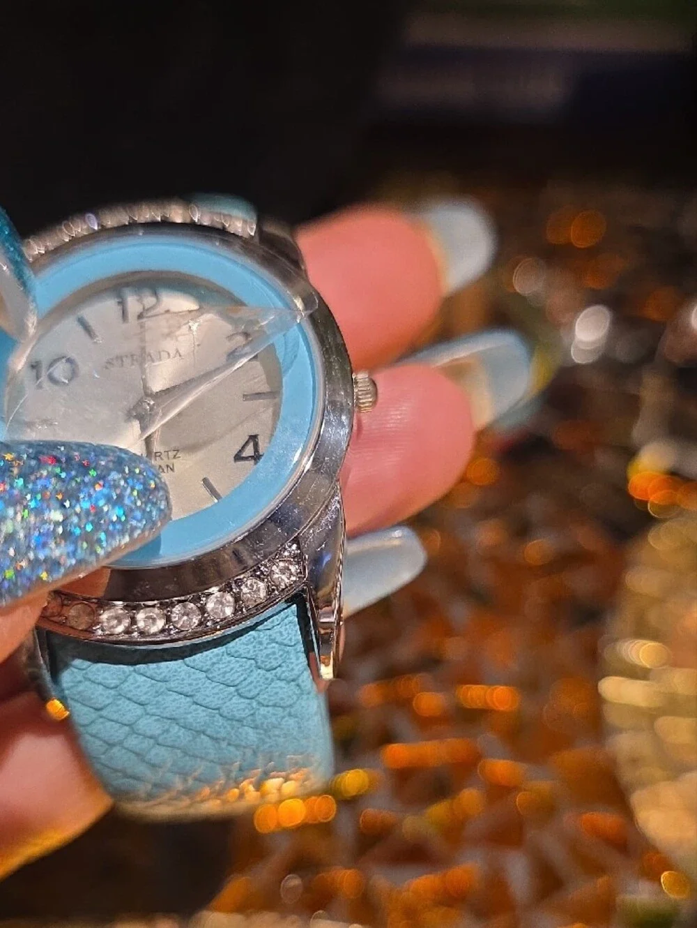 Strada Silver Dial Watch with Light Blue Bezel and Strap